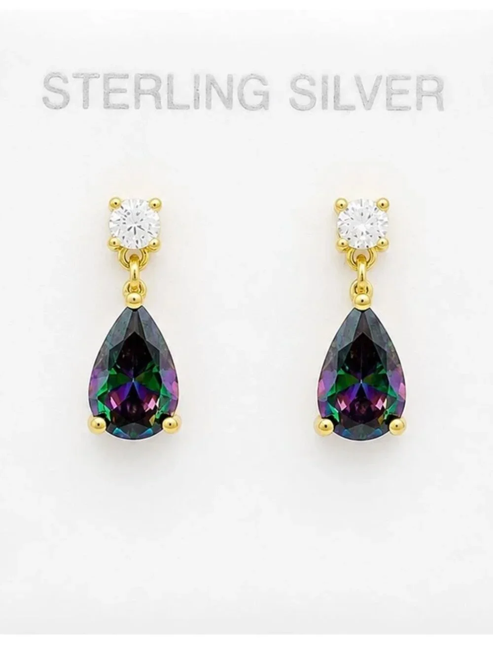 Created Mystic Topaz & W/Sapphire Earrings 14k Yellow Gold Plated (.925)